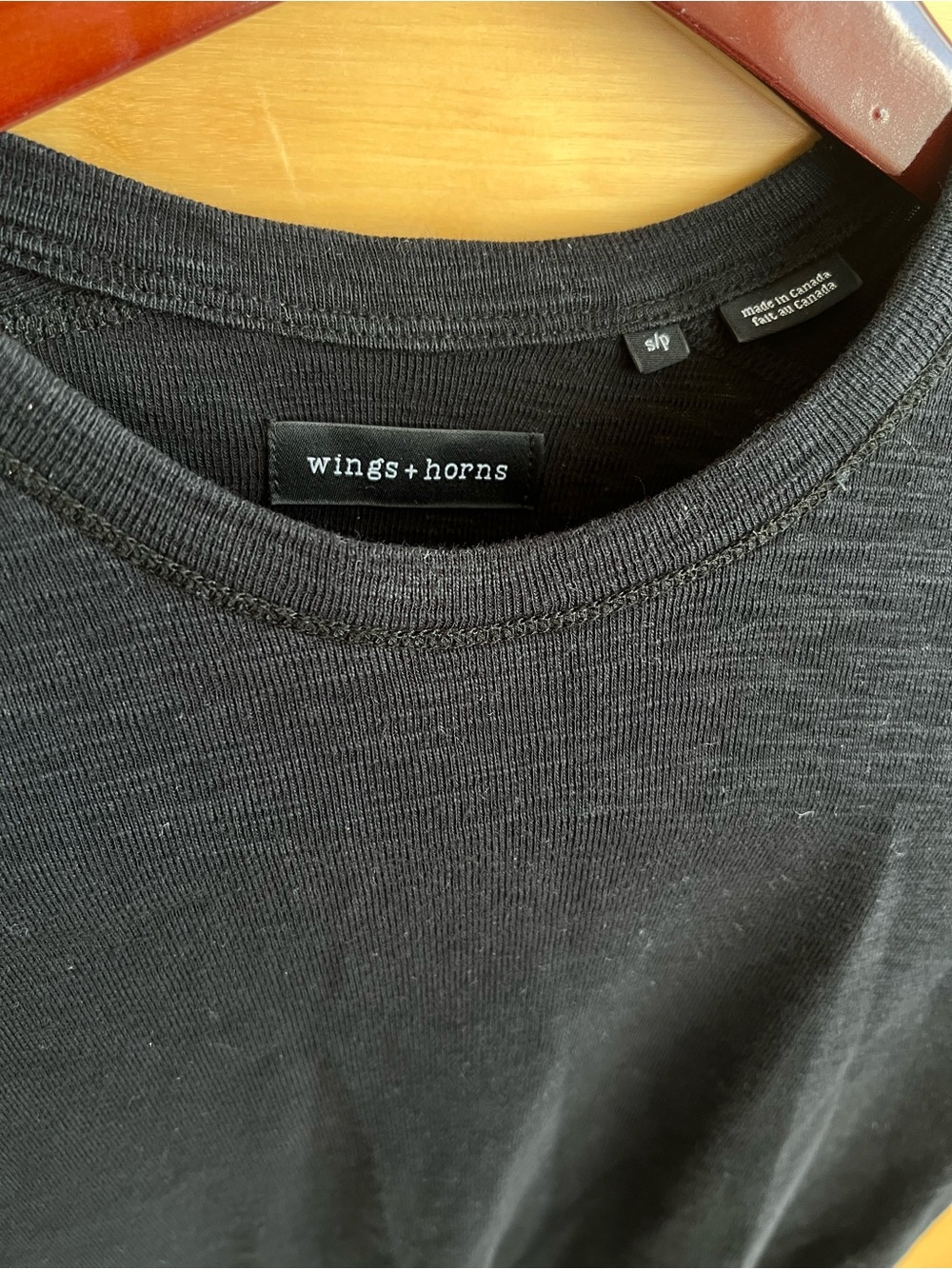 Wings + Horns Black Ribbed Crewneck Tee, made in Canada